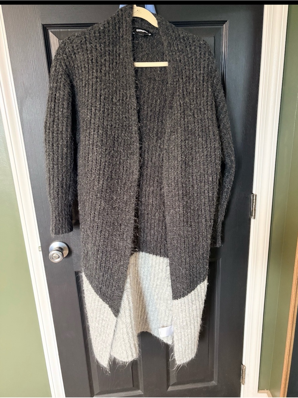 Express Two-Tone Open Front Cardigan - Charcoal & Cream